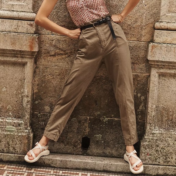 Madewell Pants - Madewell Olive Green Pull On Paper Bag 100% Cotton Pant Size 29